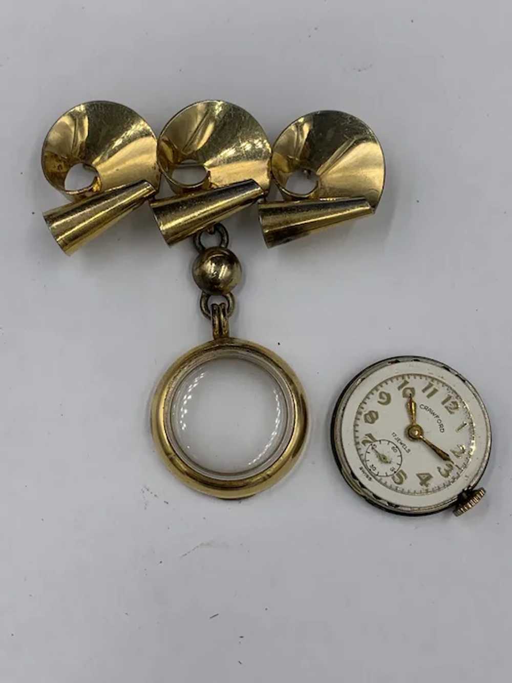 Crawford Lapel Pin Watch 10K Rolled Gold Plated 1… - image 8