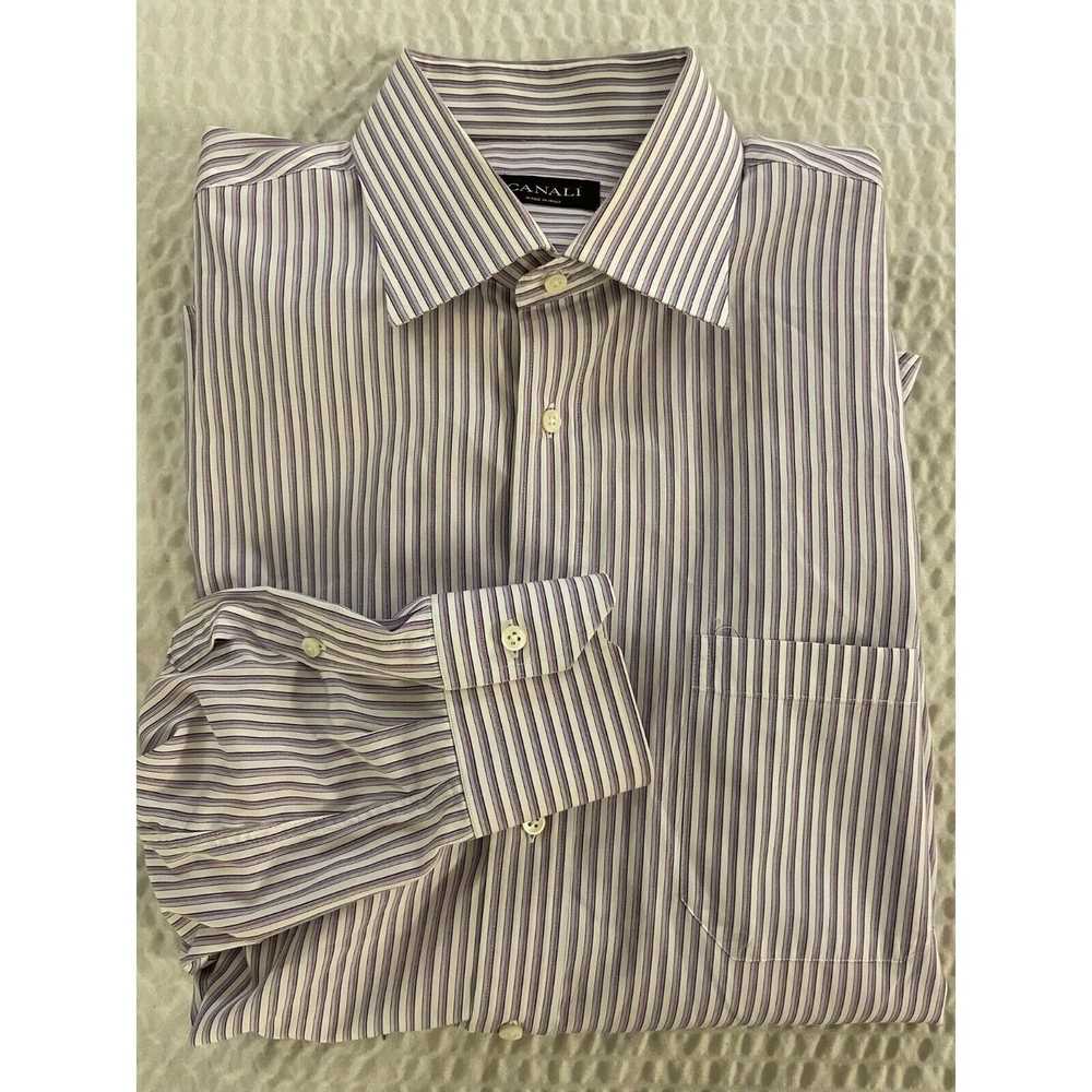 Canali Purple Shirting Stripe Spread Collar Shirt… - image 1