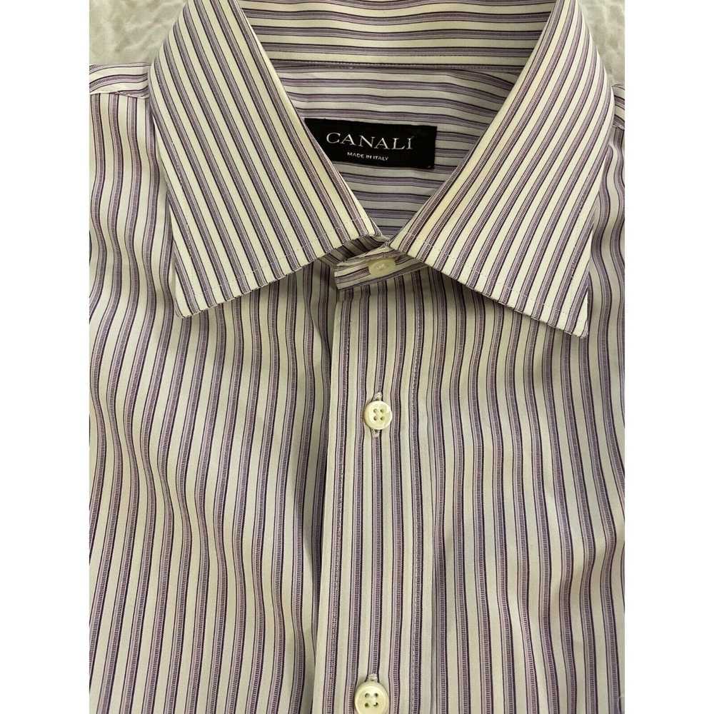 Canali Purple Shirting Stripe Spread Collar Shirt… - image 4