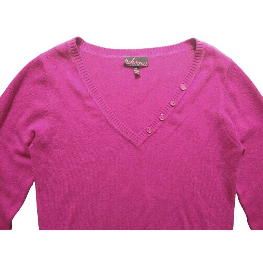 Other Takeout Pink Magenta V-neck Long Sleeve Swe… - image 2