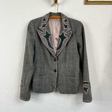 Boutique LOUIS VUITTON Heather grey wool tweed cinched cropped jacket with  velvet collar Retail price €3500 Size XS