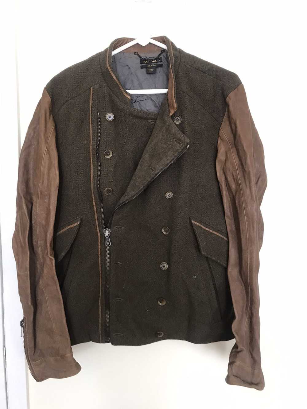 Diesel Black Gold Olive/Brown Leather Moto Jacket - image 1