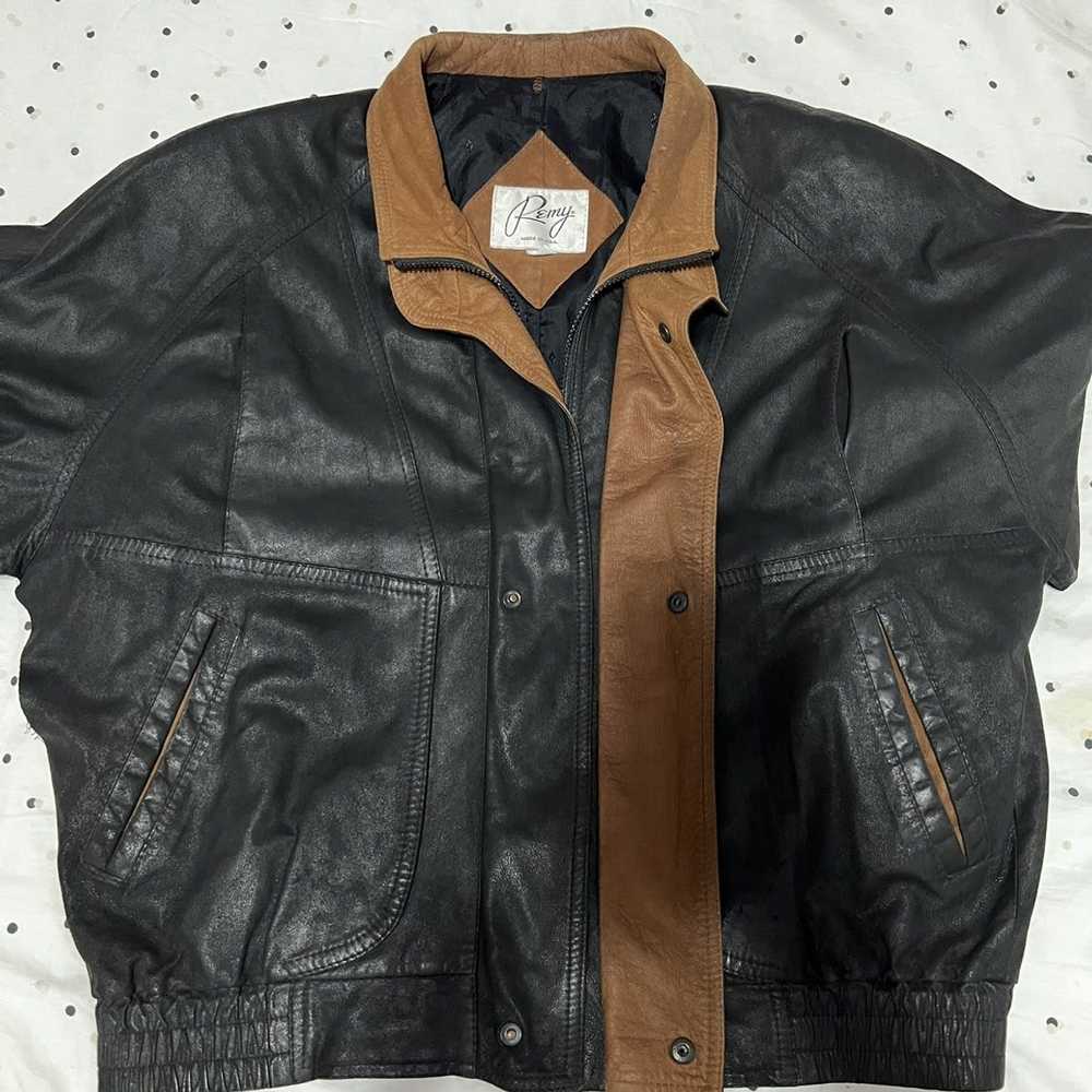 Leather Jacket × Remy × Vintage Black and Brown L… - image 3