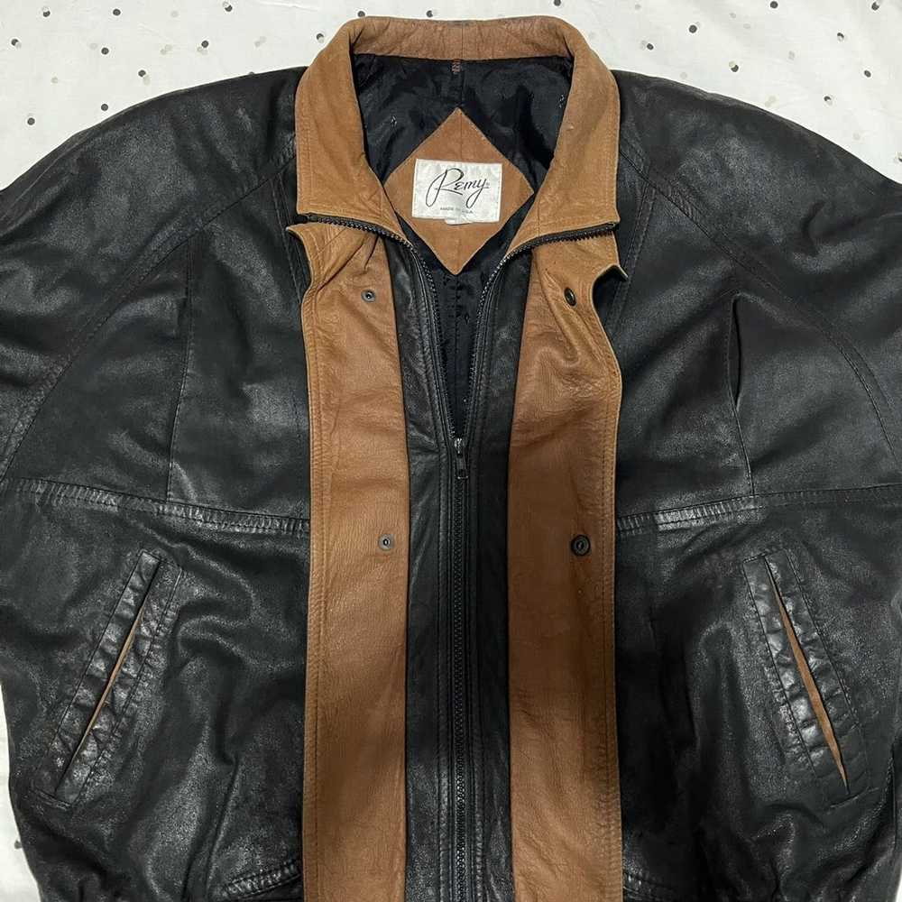Leather Jacket × Remy × Vintage Black and Brown L… - image 4