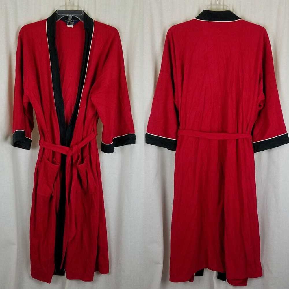 Vintage Harcourt Red & Black Velour Wrap Bath Rob… - image 1