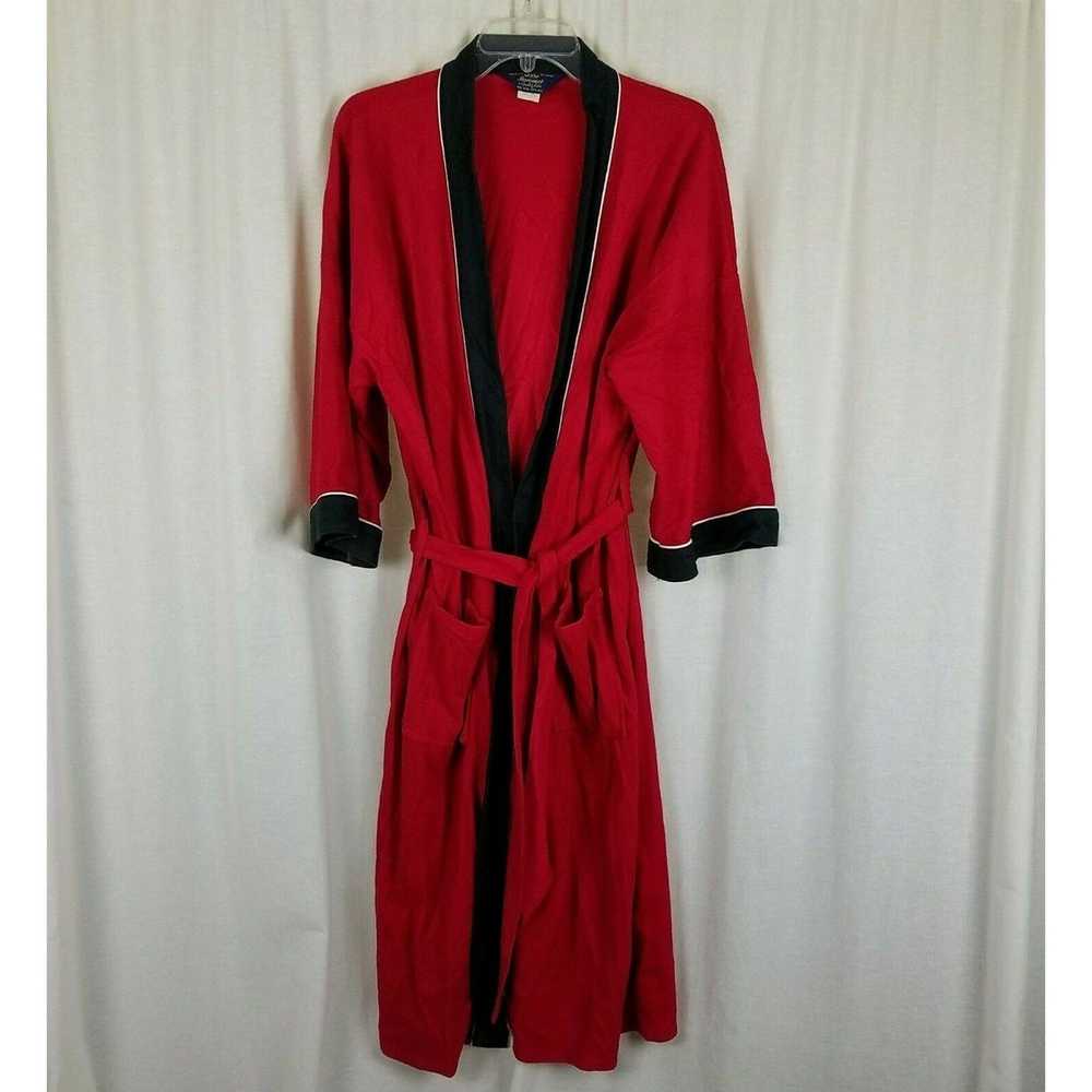 Vintage Harcourt Red & Black Velour Wrap Bath Rob… - image 2