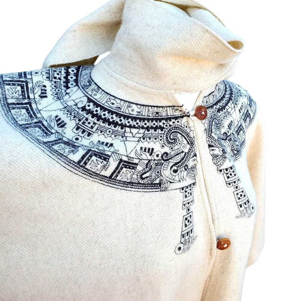 Vintage Beige Wool Poncho Serape Mexico Aztec Lon… - image 3