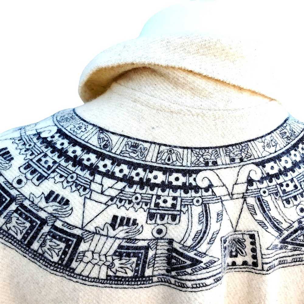Vintage Beige Wool Poncho Serape Mexico Aztec Lon… - image 8