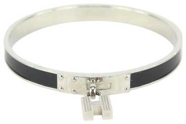 Authentic HERMES Kelly Bracelet Silver Plated Leather Dark Red 101376
