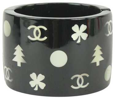Vintage Chanel cuff bracelet COCO No.5 camellia silver black