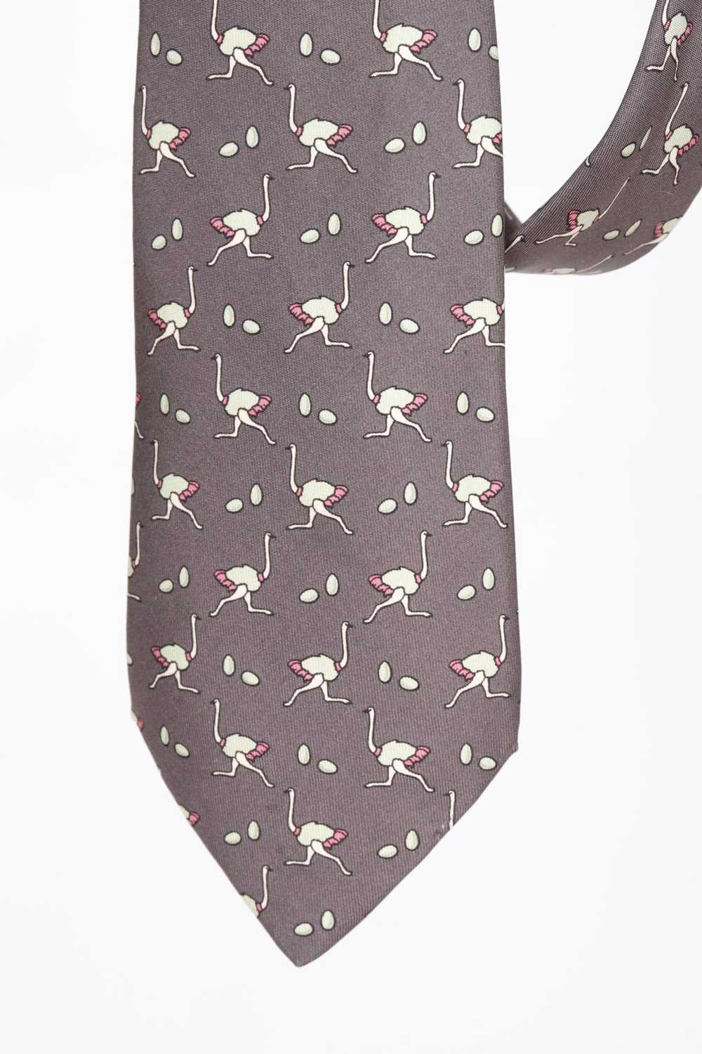 Hermes HERMES 100% Silk Gray With Running Ostrich… - image 7