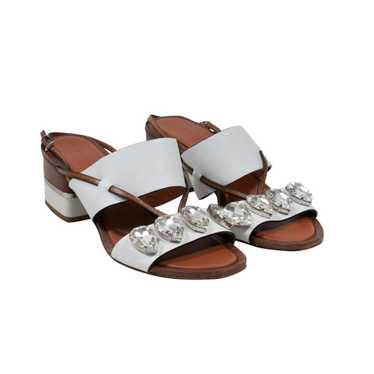 Roberto Cavalli Open Toe Sandals White Brown Leath