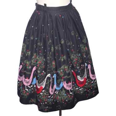 Vintage 1950s Novelty Duck Print Circle Skirt Cot… - image 1