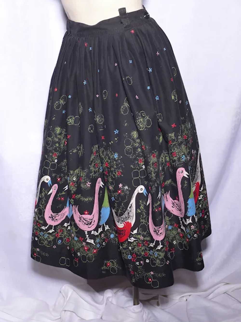 Vintage 1950s Novelty Duck Print Circle Skirt Cot… - image 2