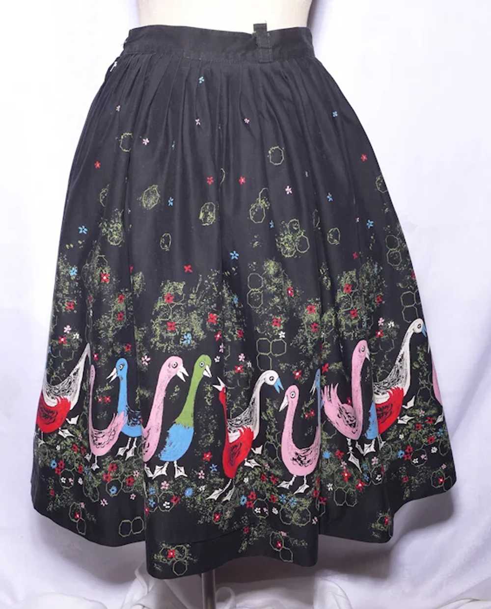 Vintage 1950s Novelty Duck Print Circle Skirt Cot… - image 3