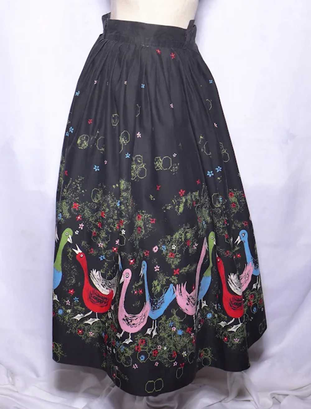 Vintage 1950s Novelty Duck Print Circle Skirt Cot… - image 4