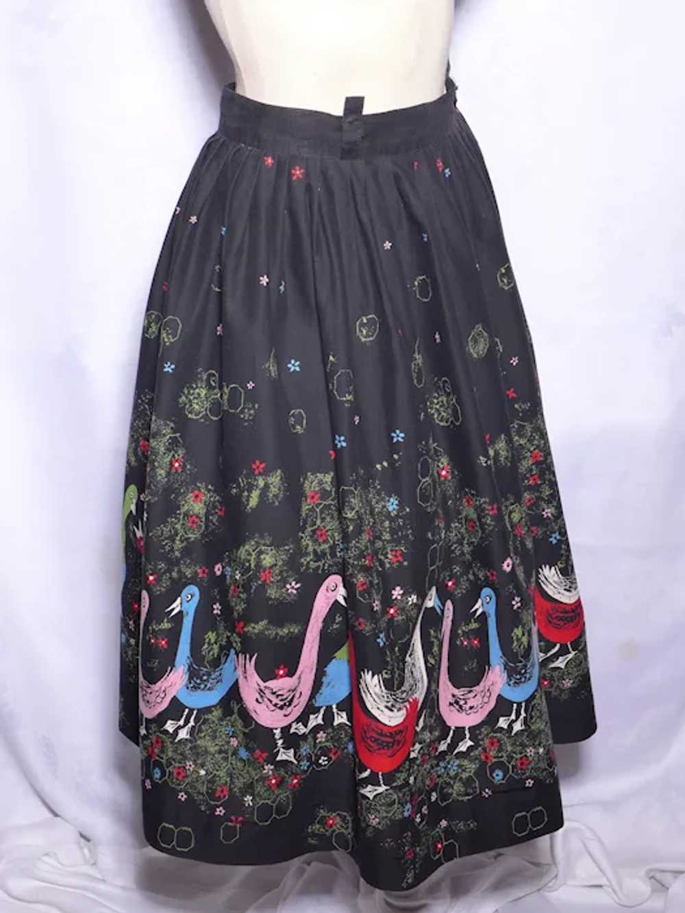 Vintage 1950s Novelty Duck Print Circle Skirt Cot… - image 5