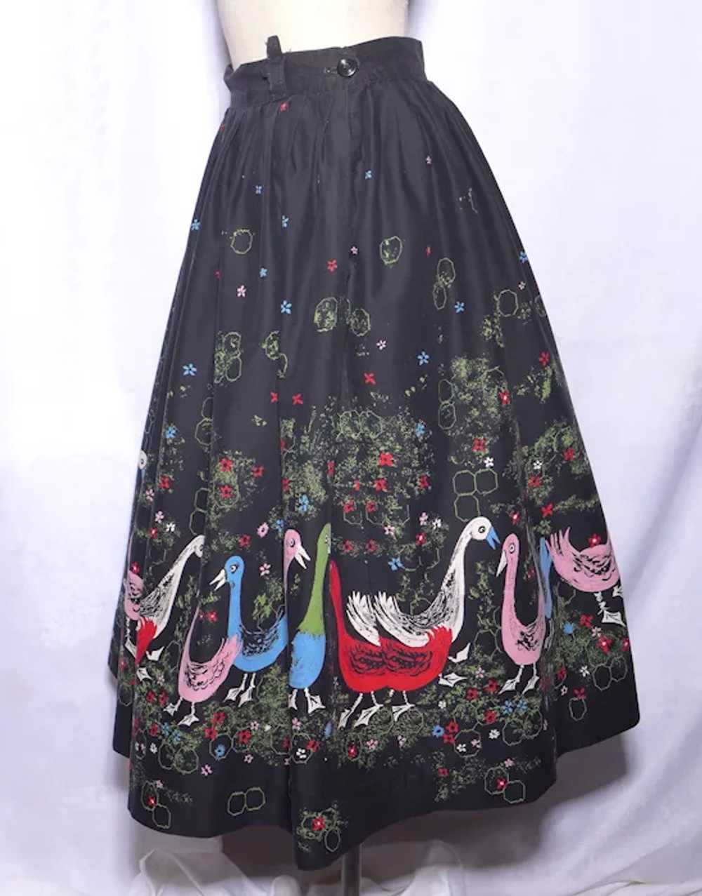 Vintage 1950s Novelty Duck Print Circle Skirt Cot… - image 6