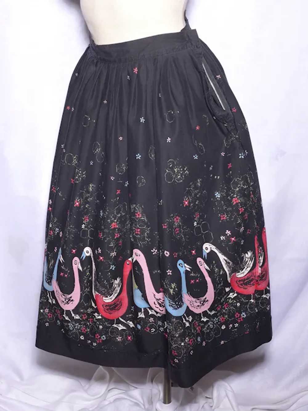 Vintage 1950s Novelty Duck Print Circle Skirt Cot… - image 7