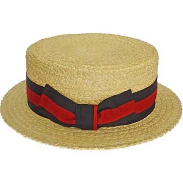 Straw Boater Men's Hat Medium Size Striped Grossg… - image 1