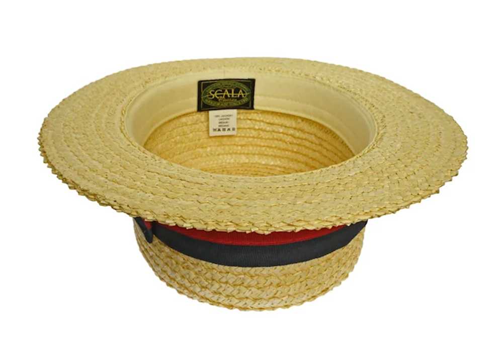 Straw Boater Men's Hat Medium Size Striped Grossg… - image 2