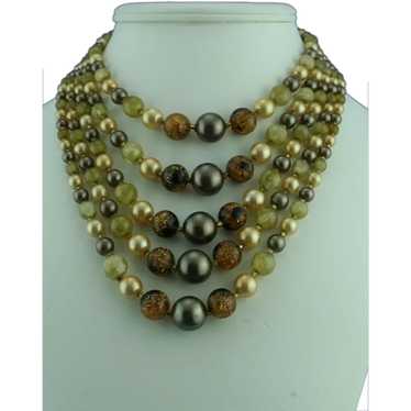 1950's Taupe and Bronze Faux Pearl Beaded Graduat… - image 1
