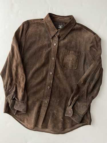 Leather × Vintage VTG Y2K 90s Leather Suede Brown… - image 1