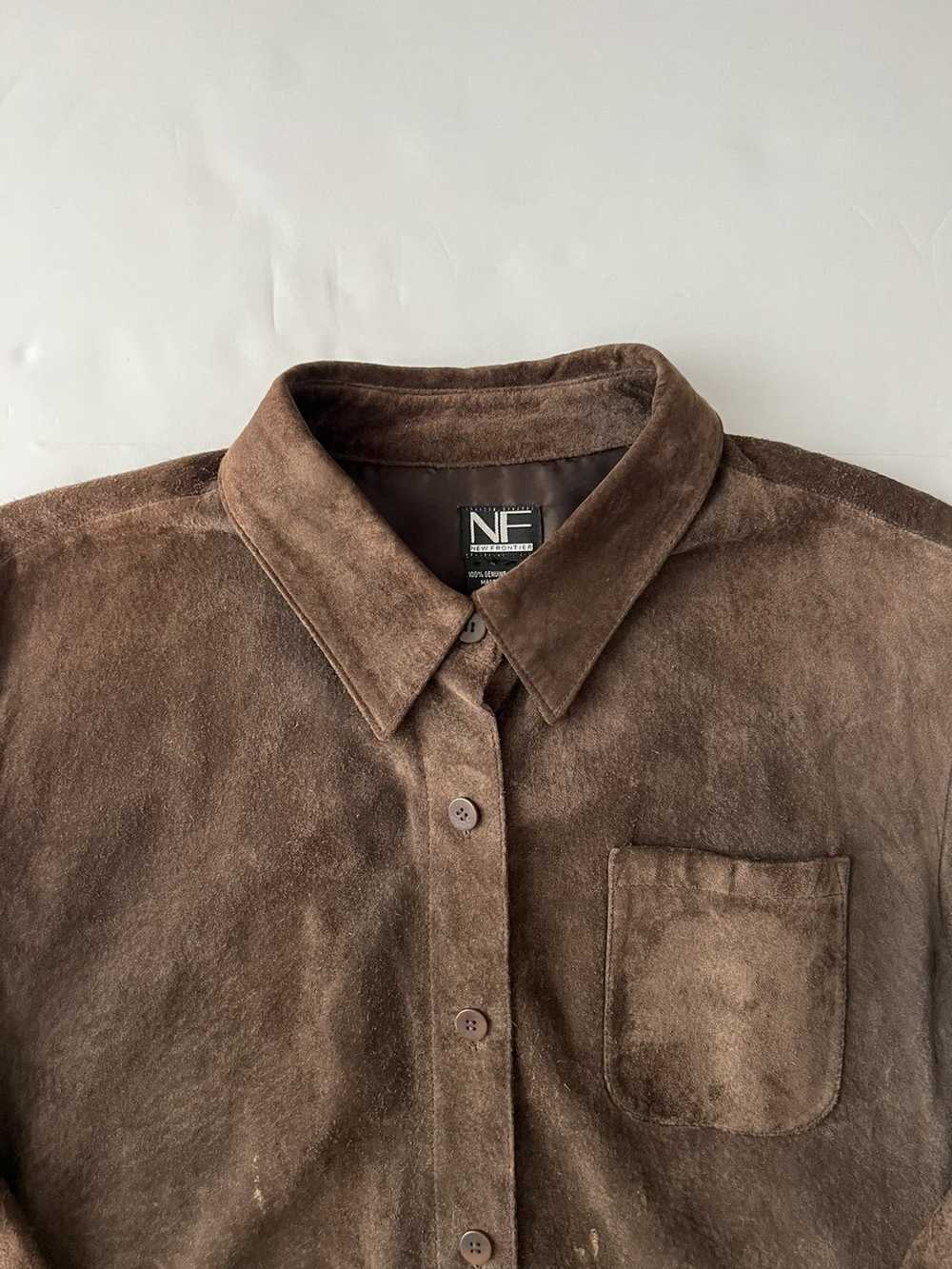 Leather × Vintage VTG Y2K 90s Leather Suede Brown… - image 2