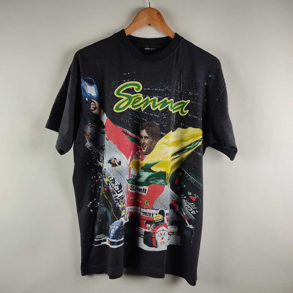 Racing × Rap Tees × Vintage 90s Ayrton Senna Full… - image 1