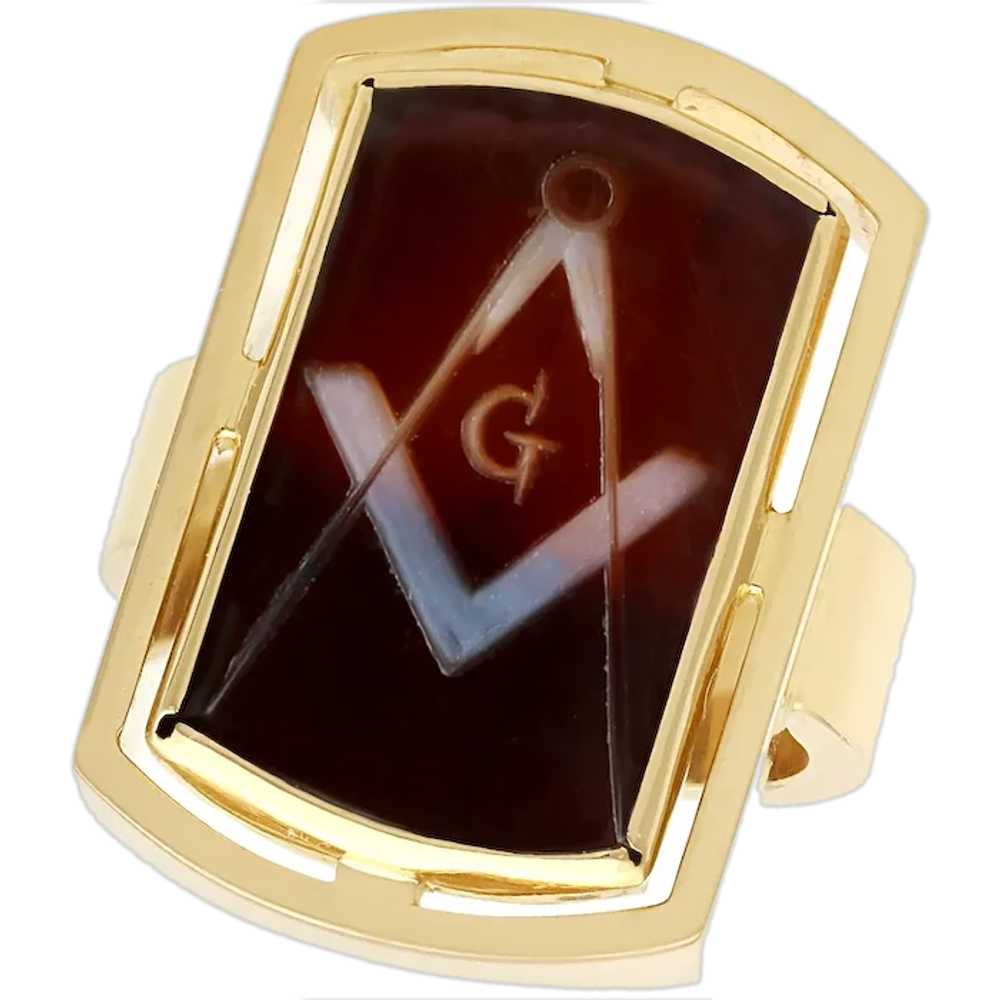Vintage 3.31ct Agate and 18ct Yellow Gold Masonic… - image 1