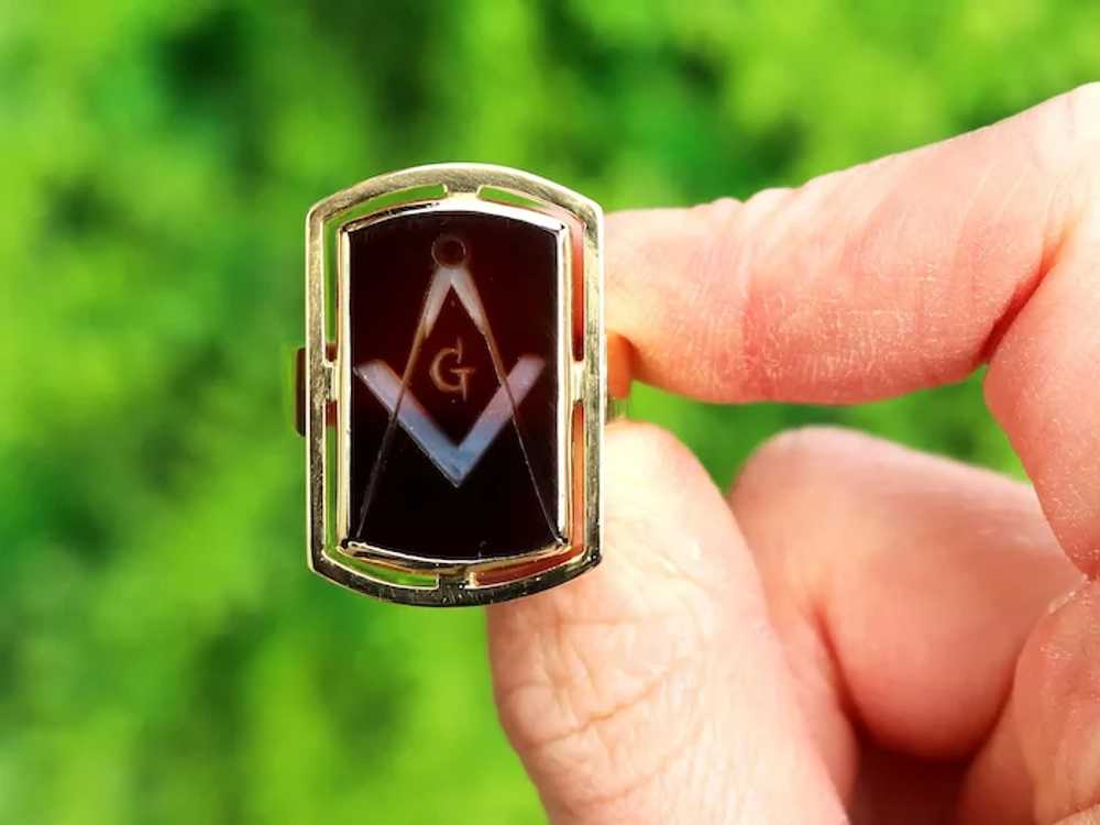 Vintage 3.31ct Agate and 18ct Yellow Gold Masonic… - image 2