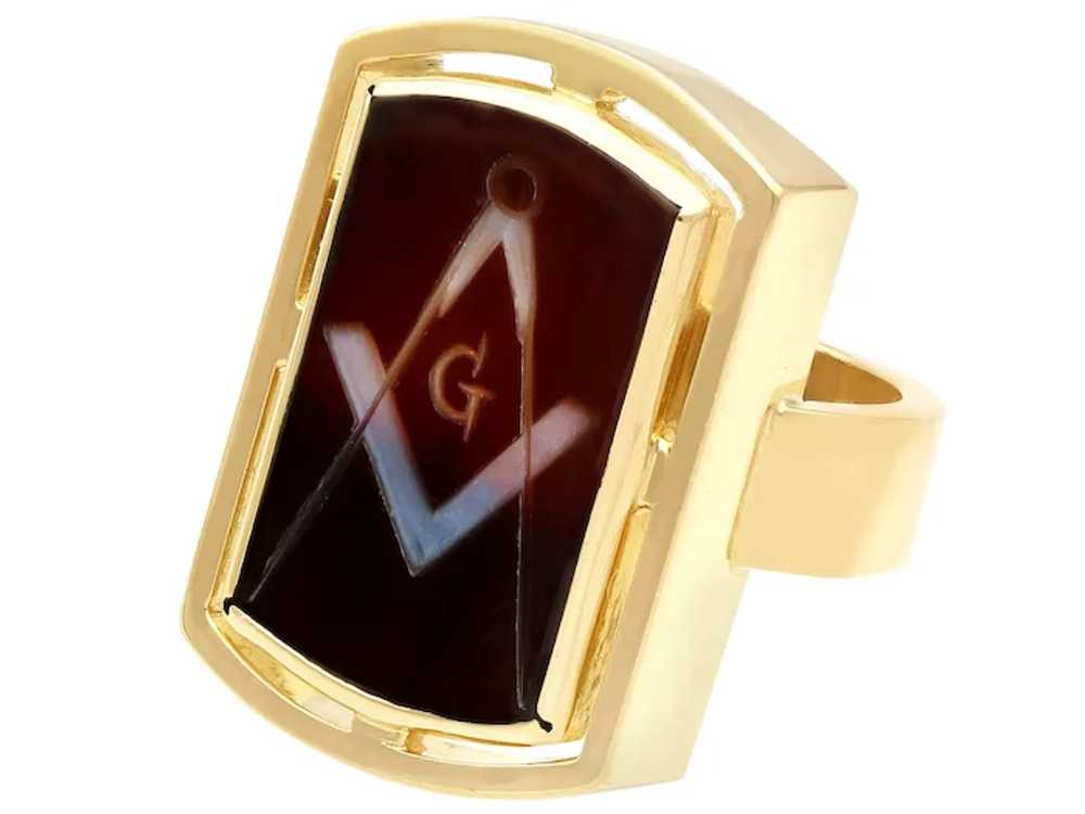 Vintage 3.31ct Agate and 18ct Yellow Gold Masonic… - image 3