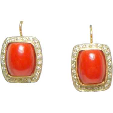 Italian Oxblood Coral Diamond Rose Gold 14K Earrin