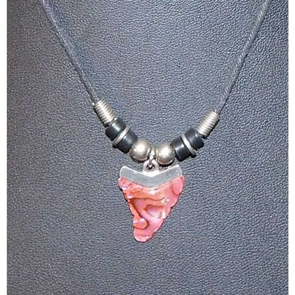 Other 90s Pink Mother of Pearl Shark Tooth Neckla… - image 3