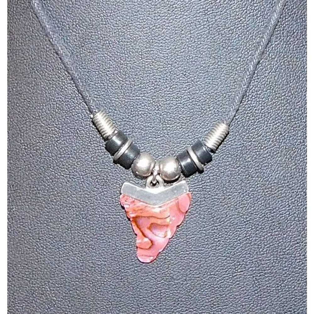 Other 90s Pink Mother of Pearl Shark Tooth Neckla… - image 7