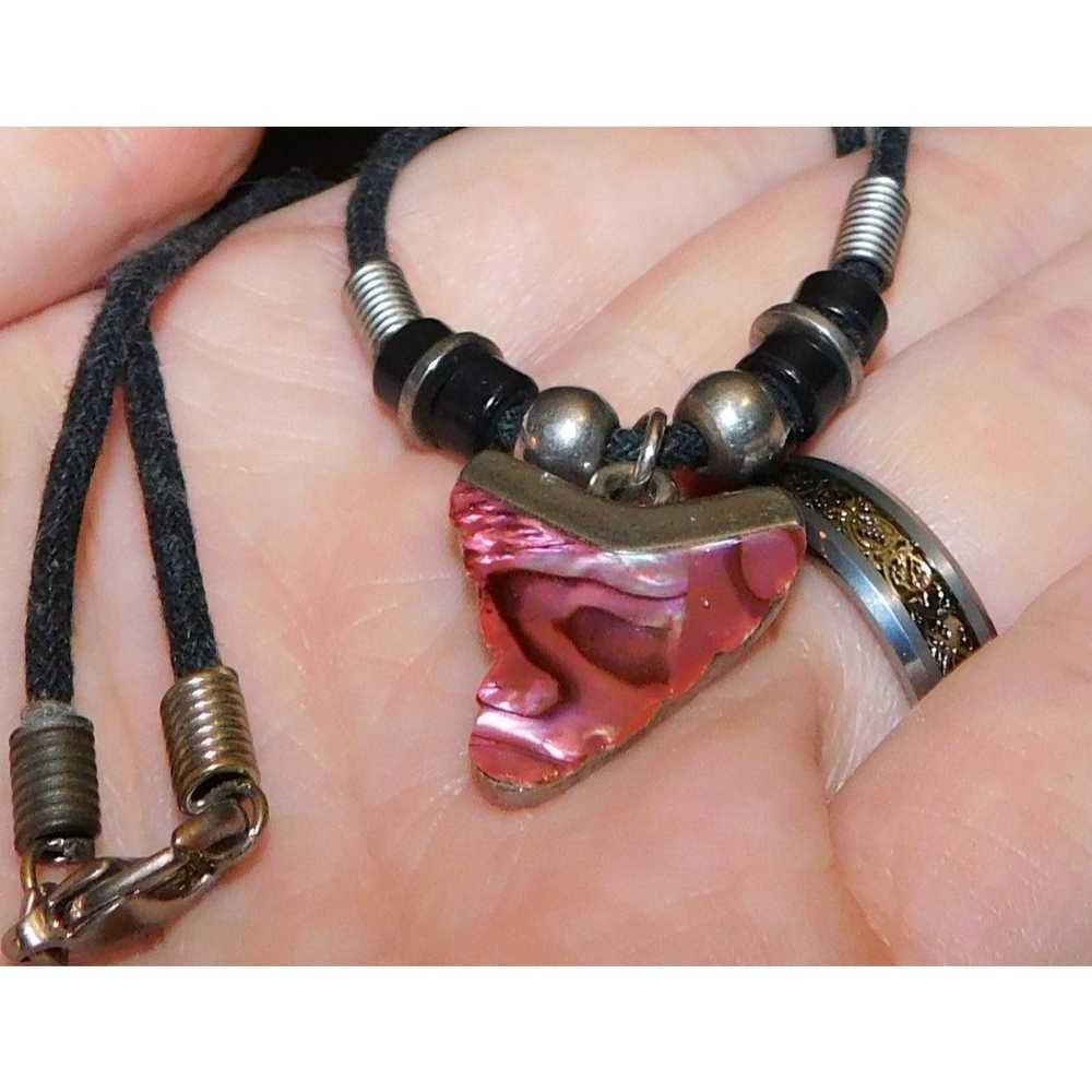 Other 90s Pink Mother of Pearl Shark Tooth Neckla… - image 9