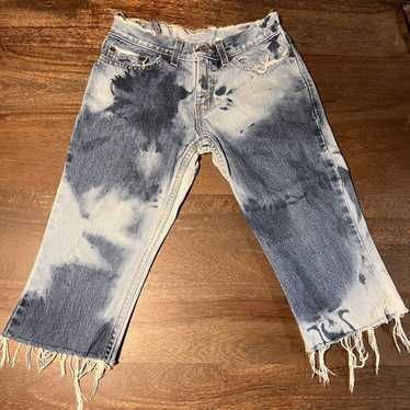 Vintage Levi's 518 Low Rise Cut off Denim Shorts Mid Blue 
