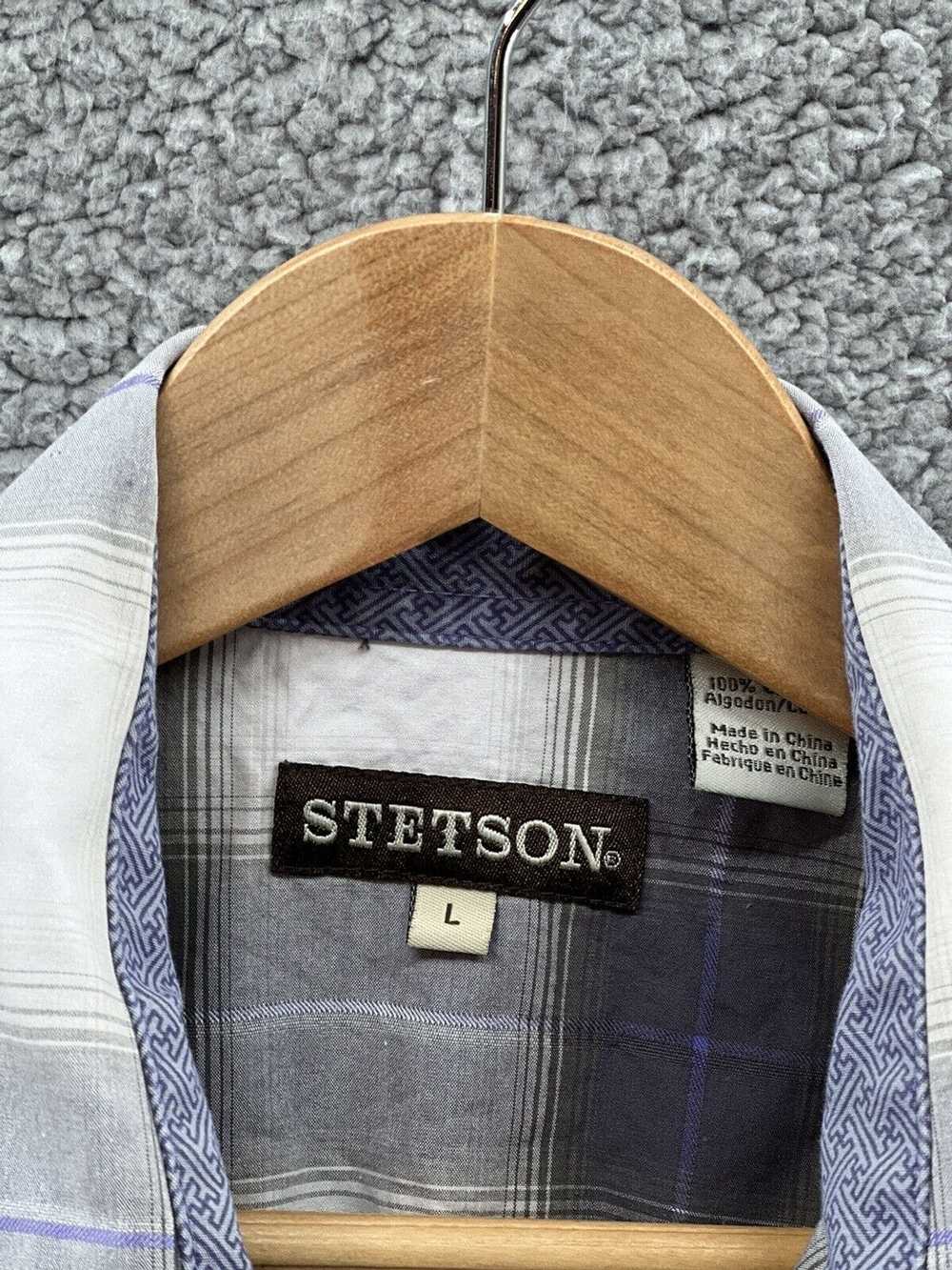 Stetson Stetson White Blue Gray Plaid Western T-S… - image 3