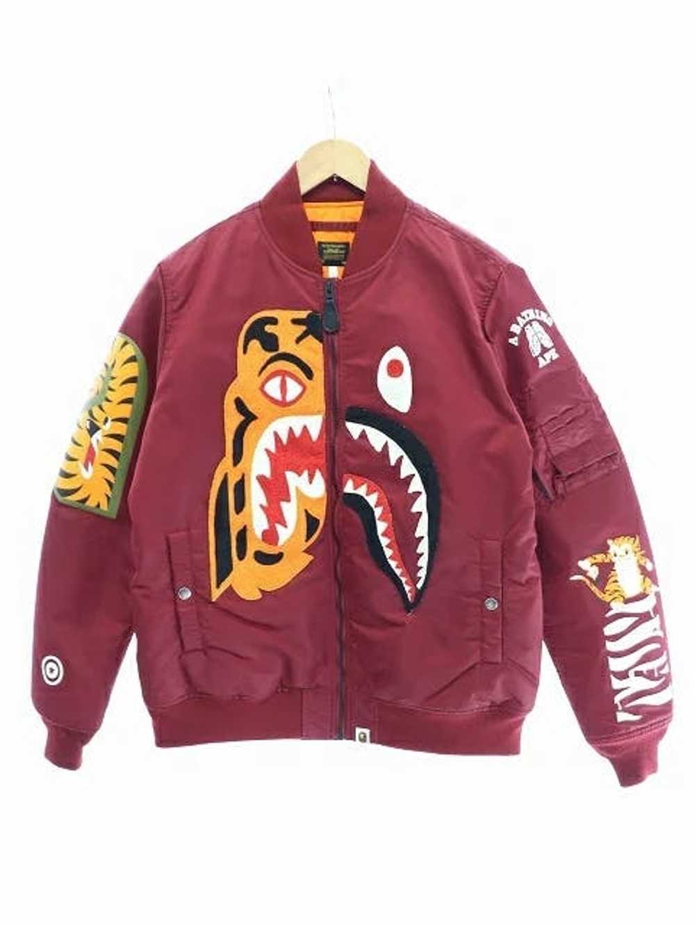 Bape Leather Jackets Red Shark Tiger Pattern Zipp… - image 1