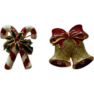 Festive Christmas Brooch Pins Candy Canes and Gold