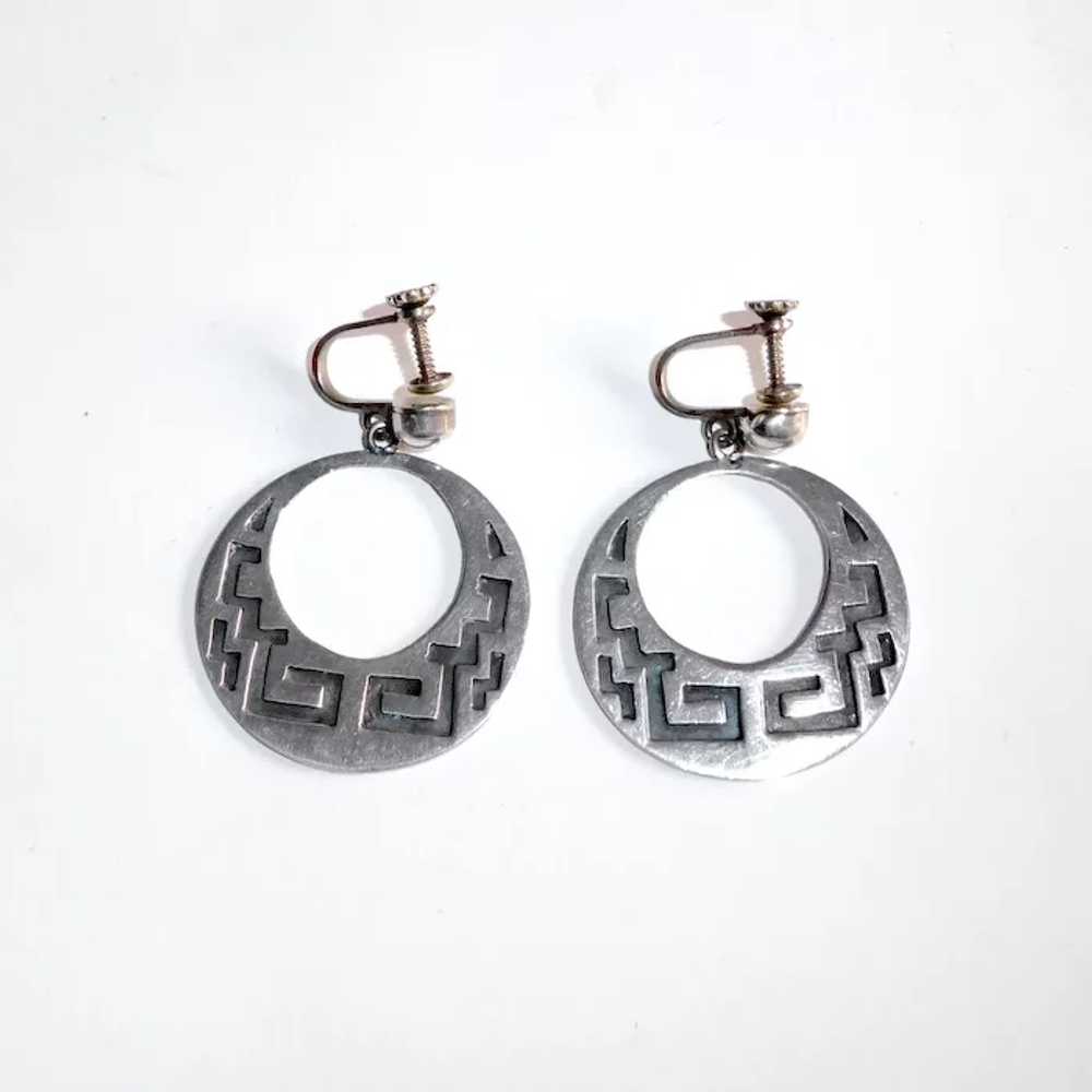 Mexican Sterling Geometric Applique Design Hoop E… - image 6