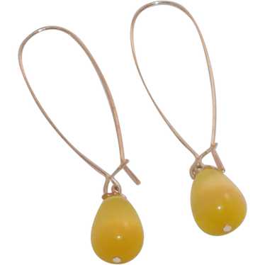 Yellow Tear Drop Silver Tone Pierced Earrings - image 1