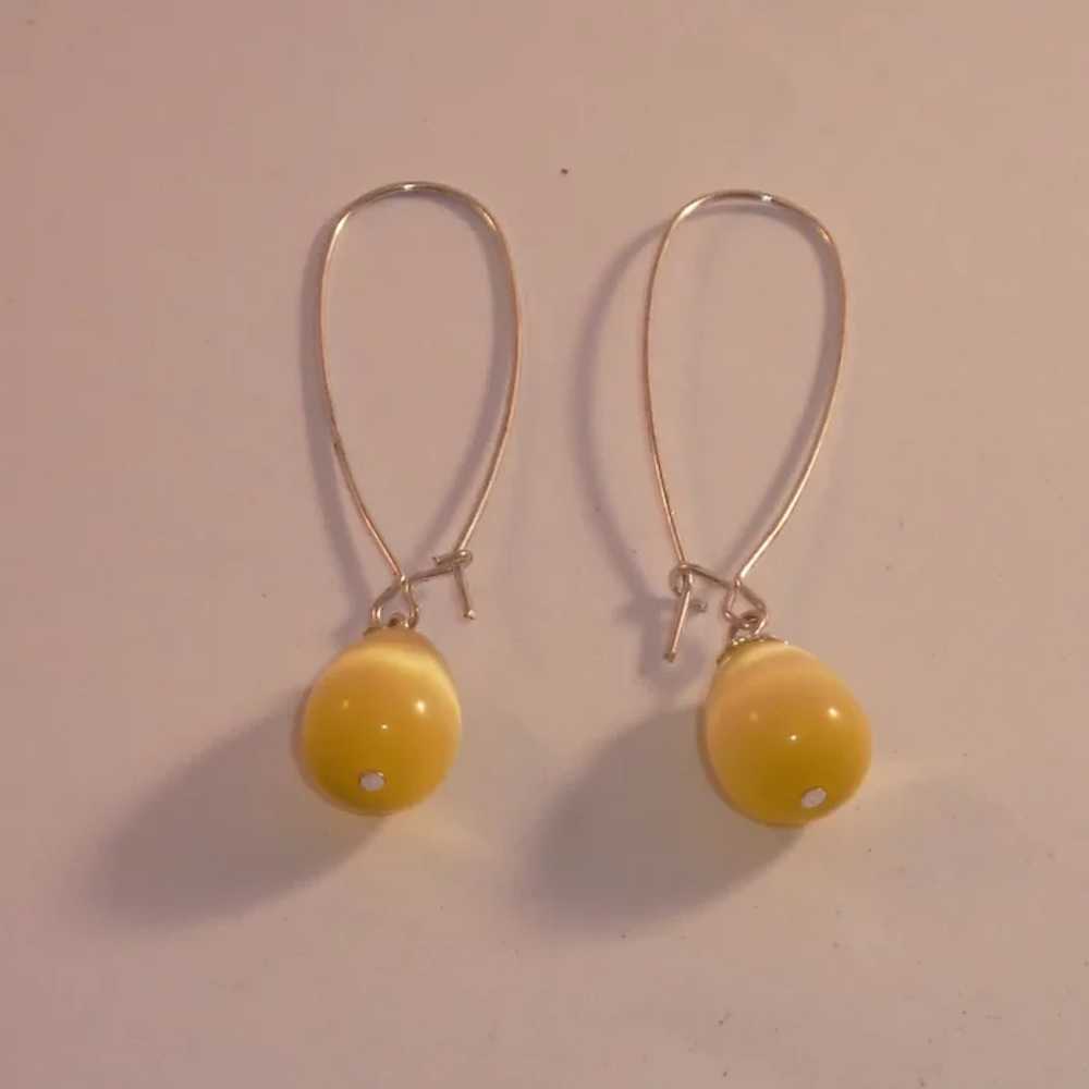 Yellow Tear Drop Silver Tone Pierced Earrings - image 3