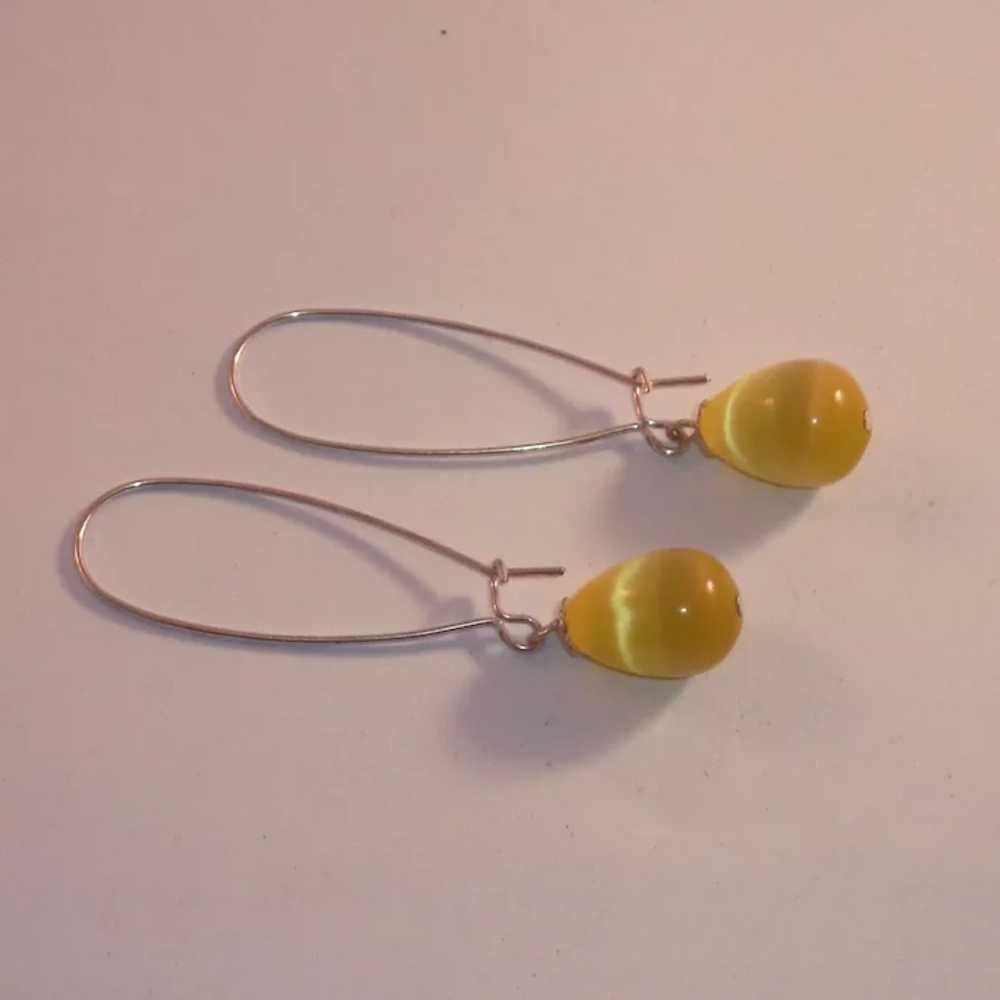 Yellow Tear Drop Silver Tone Pierced Earrings - image 4