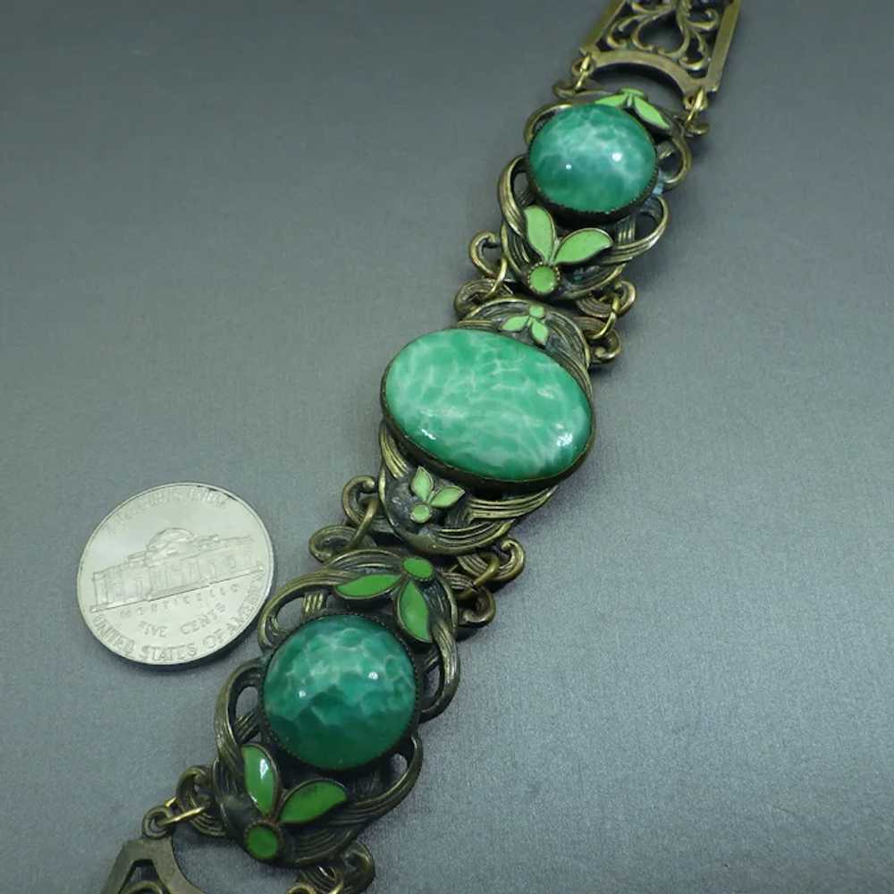 Antique Art Nouveau Station Bracelet, Enamel & Pe… - image 2