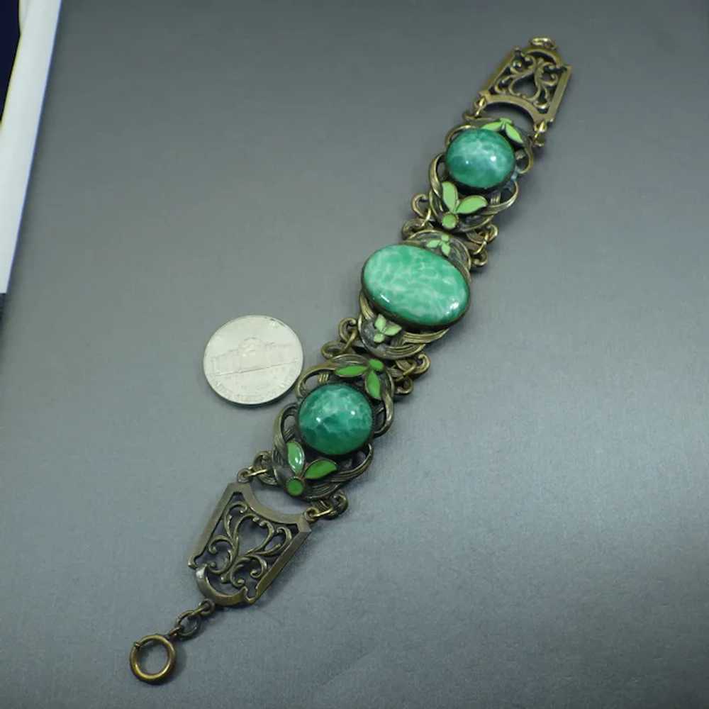 Antique Art Nouveau Station Bracelet, Enamel & Pe… - image 3