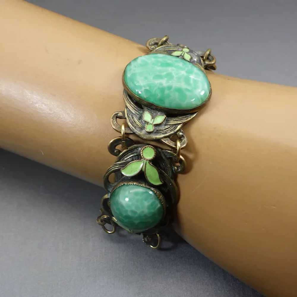 Antique Art Nouveau Station Bracelet, Enamel & Pe… - image 5