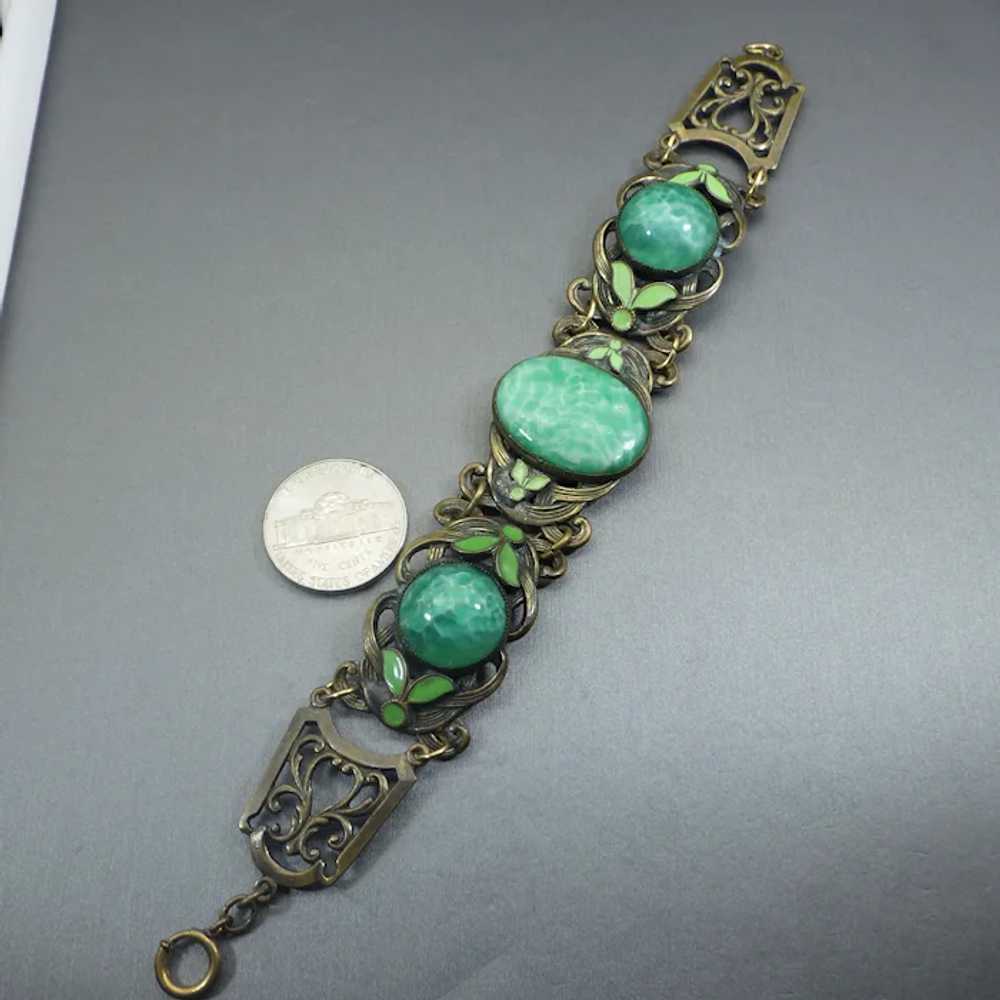 Antique Art Nouveau Station Bracelet, Enamel & Pe… - image 6