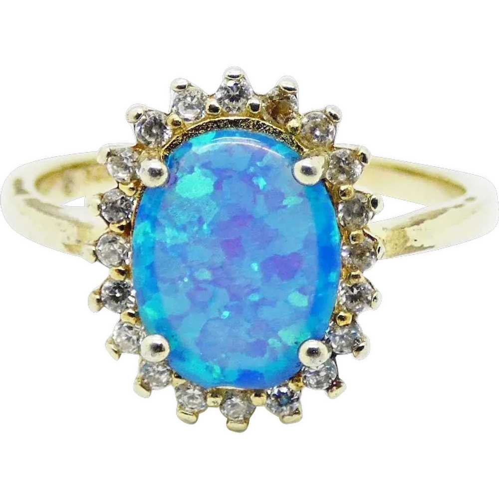 Gold Plated Sterling Silver Opal and Cubic Zircon… - image 1