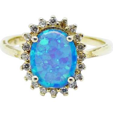 Gold Plated Sterling Silver Opal and Cubic Zircon… - image 1